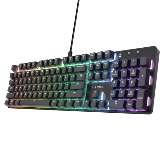 Trust Billentyűzet Gamer - GXT871 Zora (Mechanikus, Huano switch; RGB LED háttérvilágítás; USB; fekete; angol)