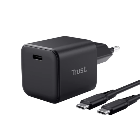 Trust Telefon töltő - Maxo Ultra-small (65W; USB-C; + 2m kábel; fekete)