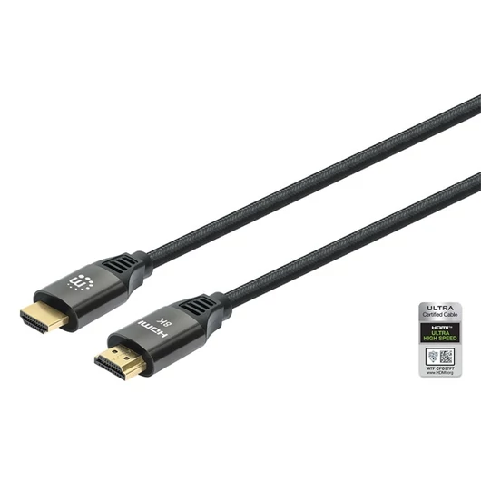 Manhattan Kábel - HDMI to HDMI (HDR, HEC, ARC, 8K@60Hz, 4K120Hz, HDR,  3m, 48Gbps Fekete)