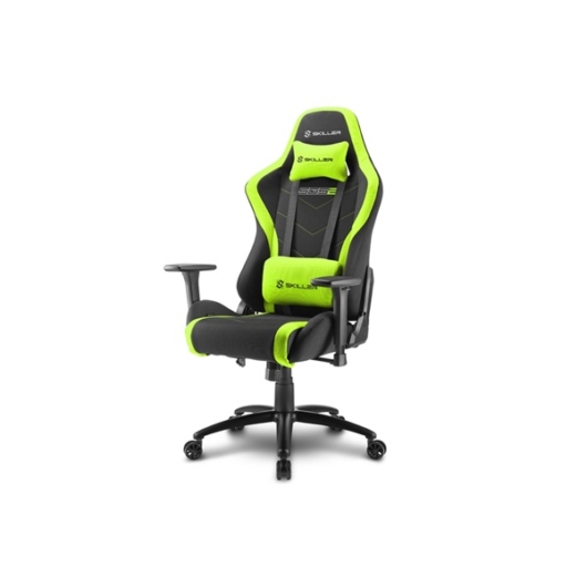 Sharkoon Gamer szék - Skiller SGS2 Black / Green (állítható magasság; állítható kartámasz; szövet; acél talp; 110kg-ig)