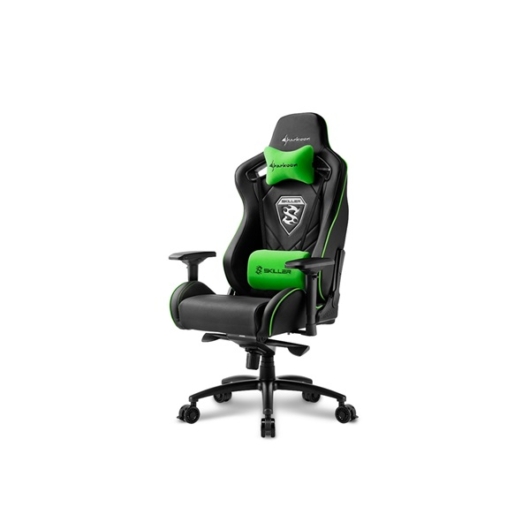 Sharkoon Gamer szék - Skiller SGS4 Black / Green (állítható háttámla / magasság; 4D kartámasz; PVC; aluminium talp; 150kg-ig