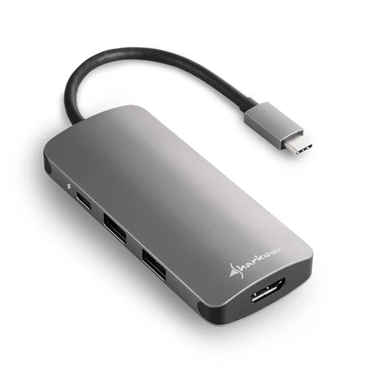 Sharkoon USB Hub - USB3.0 Type-C Multiport Adapter (Fekete; 3x USB3.0; 1x HDMI; 1x Micro SD / MMC; TypeC bemenet)