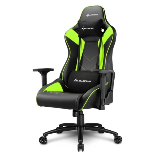 Sharkoon Gamer szék - Elbrus 3 Black / Green (állítható magasság; állítható kartámasz; műbőr; acél talp; 150kg-ig)