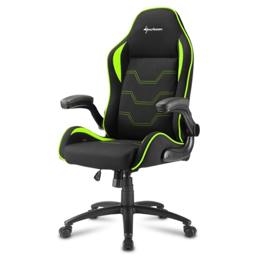 Sharkoon Gamer szék - Elbrus 1 Black / Green (állítható magasság; fix kartámasz; szövet; acél talp; 120kg-ig)