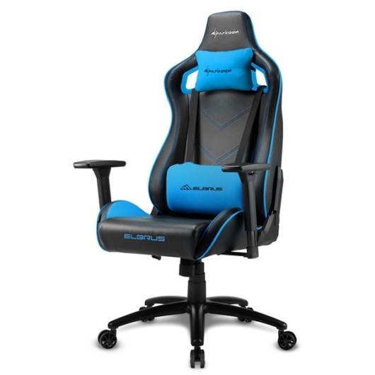 Sharkoon Gamer szék - Elbrus 2 Black / Blue (állítható magasság; állítható kartámasz; műbőr; acél talp; 150kg-ig)