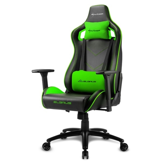 Sharkoon Gamer szék - Elbrus 2 Black / Green (állítható magasság; állítható kartámasz; műbőr; acél talp; 150kg-ig)