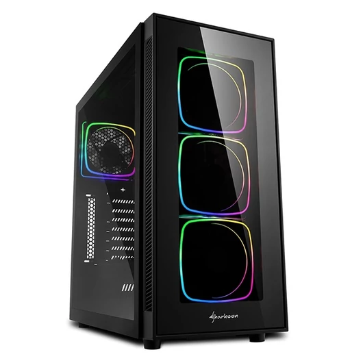 Sharkoon Számítógépház - TG6 RGB (fekete; ATX,mATX; alsó táp; 4x120mm v.; 2xUSB3.0, 2xUSB2.0, I / O)