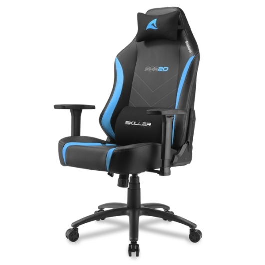 Sharkoon Gamer szék - Skiller SGS20 Black / Blue (állítható magasság; állítható kartámasz; szövet; acél talp; 120kg-ig)