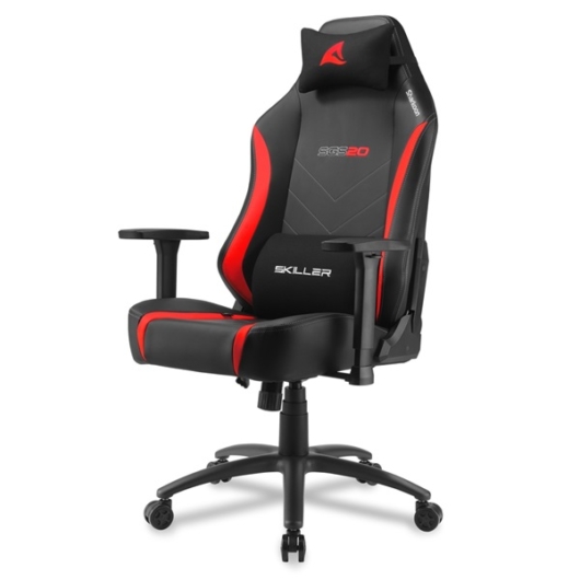 Sharkoon Gamer szék - Skiller SGS20 Black / Red (állítható magasság; állítható kartámasz; szövet; acél talp; 120kg-ig)