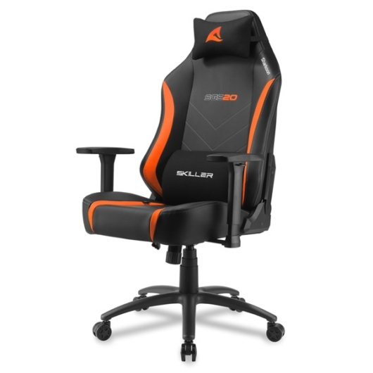Sharkoon Gamer szék - Skiller SGS20 Black / Orange (állítható magasság; állítható kartámasz; szövet; acél talp; 120kg-ig)