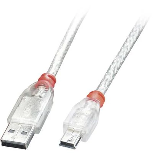 LINDY USB 2.0 Csatlakozókábel [1x USB 2.0 dugó, A típus - 1x USB 2.0 dugó, mini B típus] 20.00 cm Átlátszó