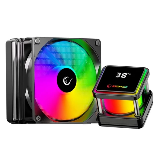 Rampage CPU Water Cooler - INFINITE V120 (Mágneses kijelző, 36,9dB max., 98,54 m3 / h; 12cm, A-RGB LED, fekete)