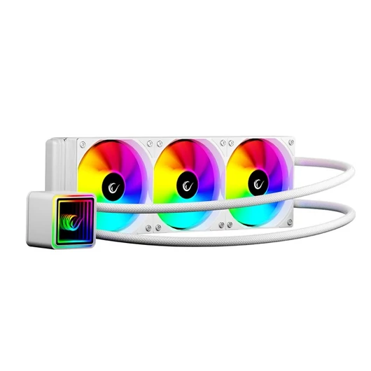 Rampage CPU Water Cooler - INFINITE V360 (Mágneses kijelző, 36,9dB max., 98,54 m3 / h; 3x12cm, A-RGB LED, fehér)