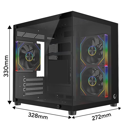 Rampage Számítógépház - LUMID (fekete; ablakos; mATX, alsó táp, 3x120mm A-RGB)