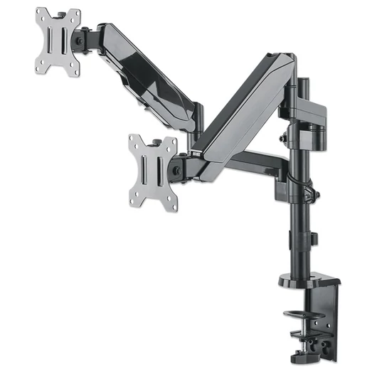 Manhattan gázrugós Fali / asztali állvány - Dupla karos 2db monitor részére (max.VESA:100x100, 17"-32"-ig, 8kg, fekete)