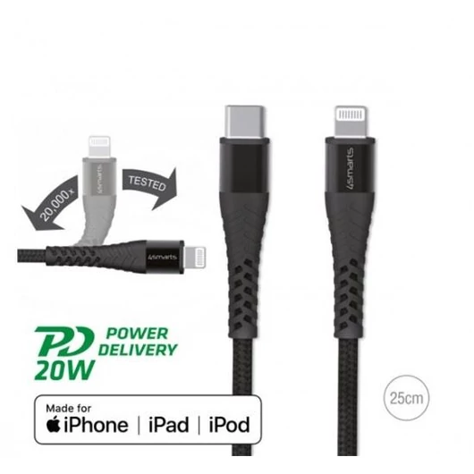 4smarts PremiumCord XS Type-C lightning adatkábel 25cm MFi fekete (4S465599)
