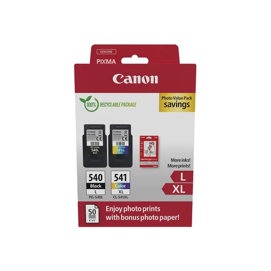 Canon PG-540L (1x11 ml) + CL-541XL (1x15 ml) + 50 lap GP501 10x15 fényes fotópapír Multipack Canon