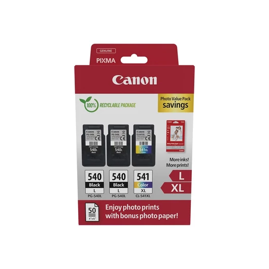 Canon PG-540Lx2 (2x11 ml) + CL-541XL (1x15 ml) + 50 lap GP501 10x15 fényes fotópapír Multipack Canon
