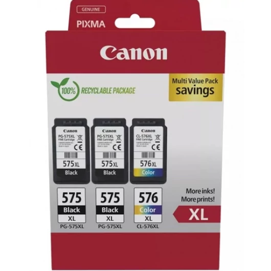Canon PG-575XLx2 (2x15 ml) + CL-576XL (1x13 ml) + 50 lap GP501 10x15 fényes fotópapír Multipack Canon