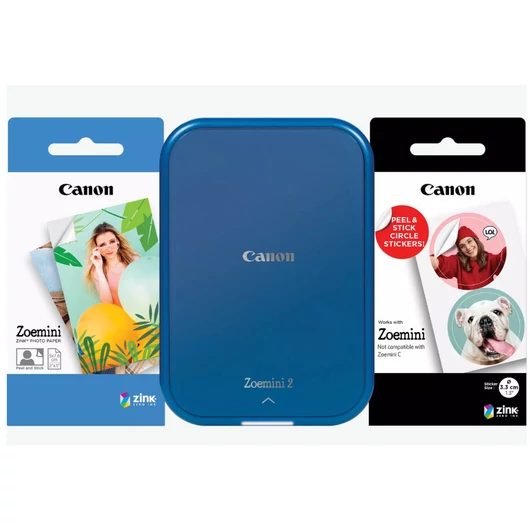 Canon ZOEMINI 2 Fotónyomtató Tengerészkék + 5x7,6cm ZINK fotópapír 20 lap + 3.3 cm ZINK 10 lap körmatrica papír