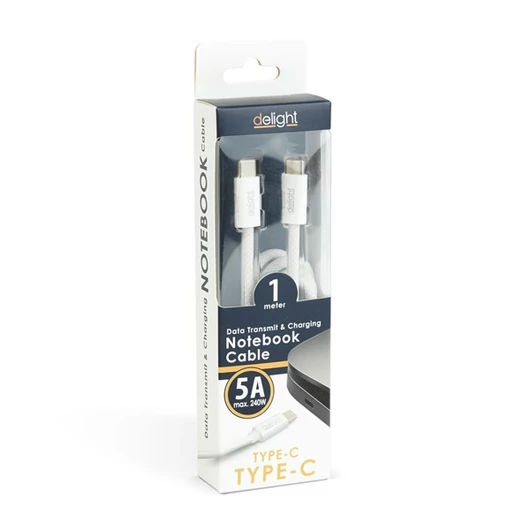 Delight kábel - Type-C - Type-C  töltőkábel - adatkábel  5 A - 240 W, 1m, fehér