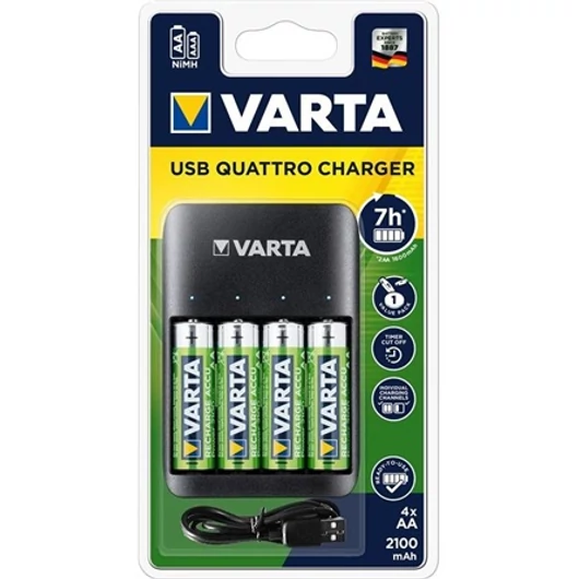 Varta USB Quattro AA / AAA NiMH akkumulátor töltő fekete + 4x AA 2100mAh battery