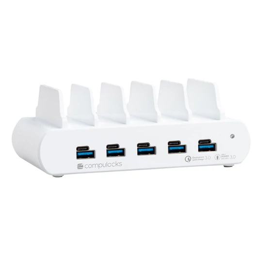 5 PORT USB AND USB-C MULTIPLE TABLET CHARGING STATION WHITE