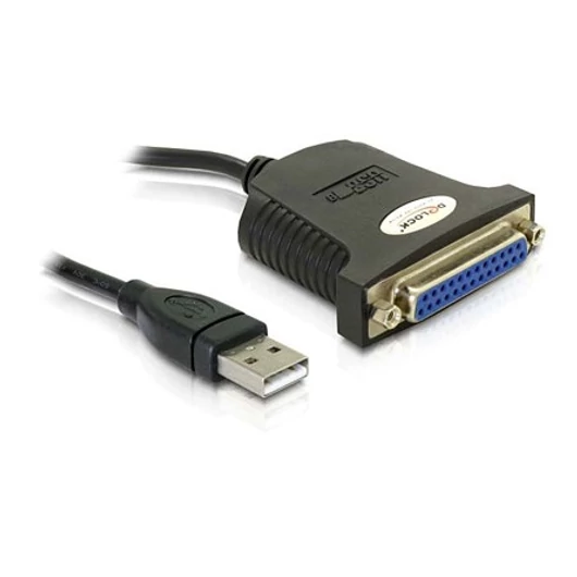 Delock USB-A 2.0 -> Parallel DB25 M / F adapter 0.8m fekete
