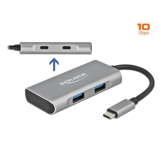 Delock 63260 4-portos USB3.2 Gen 2×1 A USB3.2 Gen 2×1 C hub szürke