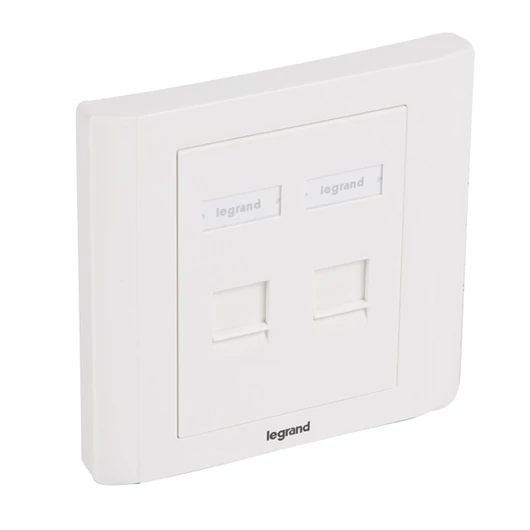 Legrand süllyesztett szerelvény - 2xRJ45 keystone port fogadására, egyenes, fehér burkolattal és kerettel, címketartóval