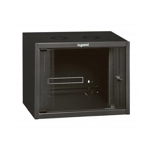 Legrand Rackszekrény - 19" fali kivitel (9U, 494x600x400, antracit,  egyrekeszes, üvegajtós, készre szerelt max: 27 kg)