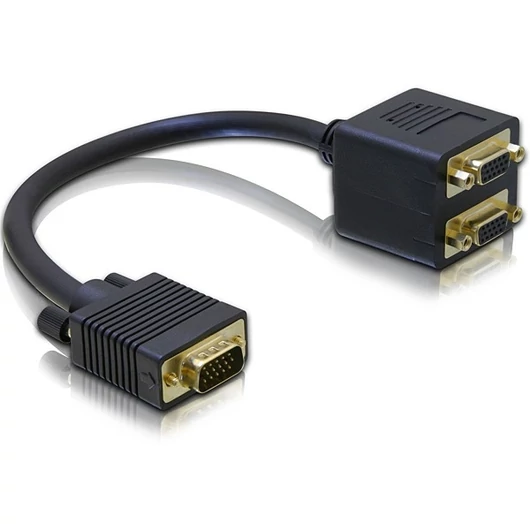 Delock Átalakító - 65060 (VGA -> 2x VGA, apa / anya, fekete, 0,2m)
