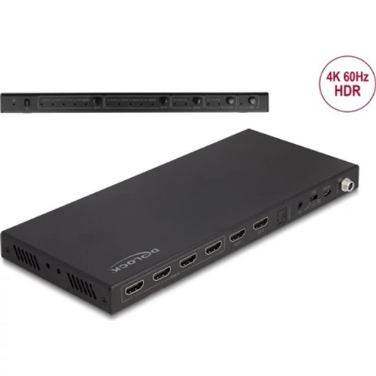 Delock HDMI mátrix kapcsoló 4 db HDMI bemenet - 2 db HDMI kimenet 4K 60 Hz hang operátorral