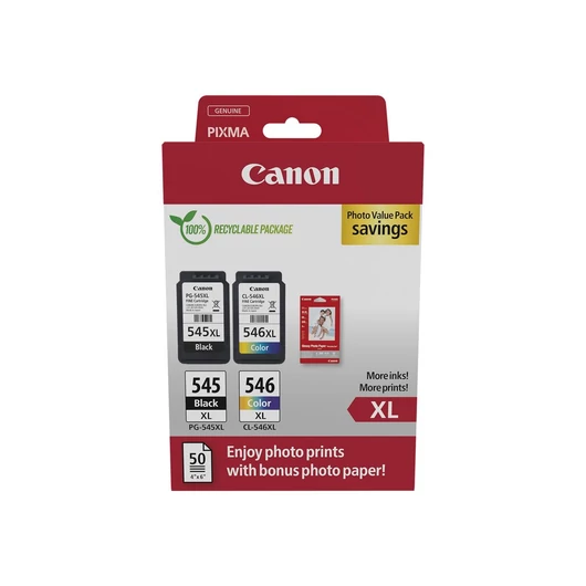 Canon PG-545XL (1x15 ml) + CL-546XL (1x13 ml) + 50 lap GP501 10x15 fényes fotópapír Multipack Canon