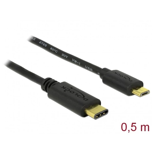 DELOCK kábel USB 2.0 Type-C male > USB 2.0 Type Micro-B male 0.5m fekete