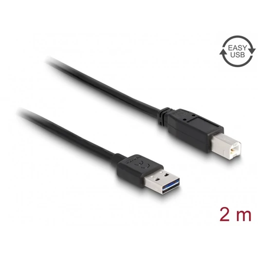 DELOCK kábel EASY-USB 2.0 Type-A male > USB 2.0 Type-B male 2m fekete