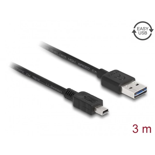 DELOCK kábel EASY-USB 2.0 Type-A male > USB 2.0 Type Mini-B male 3m fekete