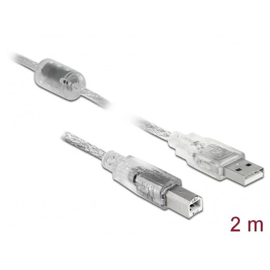 DELOCK kábel USB 2.0 Type-A male > USB 2.0 Type-B male 2m átlátszó