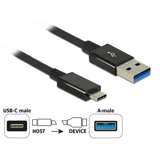 DELOCK kábel USB 3.1 Gen 2 Type-C male > USB Type-A male Premium 1m fekete