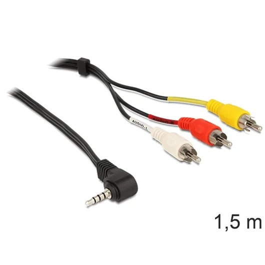 Delock Kábel - 84504 (3.5mm Jack kábel, 4 pin, forgatott > 3 x RCA apa / apa, 1,5m)