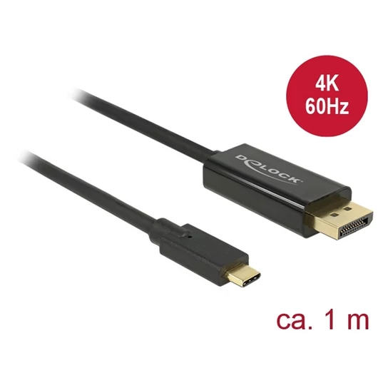DELOCK kábel USB Type-C male > DisplayPort male (DP Alt Mode) 4K 60Hz 1m fekete