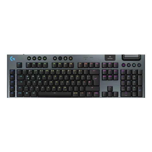LAPOS KIALAKÍTÁS. MEGNÖVELT.<br>A Logitech G915 X LIGHTSPEED gyorsaságot, pontosságot és testreszabhatóságot kínál elegáns, ultravékony kialakítással. Ez a vezeték nélküli, játékhoz tervezett billentyűzet háromféle csatlakoztathatósággal, KEYCONTROL