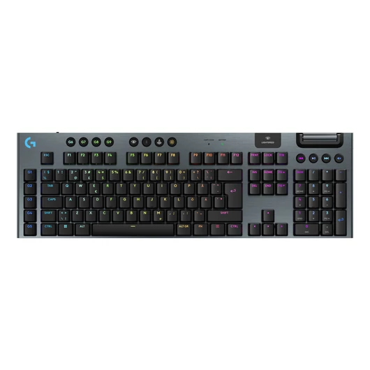 LAPOS KIALAKÍTÁS. MEGNÖVELT.<br>A Logitech G915 X LIGHTSPEED gyorsaságot, pontosságot és testreszabhatóságot kínál elegáns, ultravékony kialakítással. Ez a vezeték nélküli, játékhoz tervezett billentyűzet háromféle csatlakoztathatósággal, KEYCONTROL