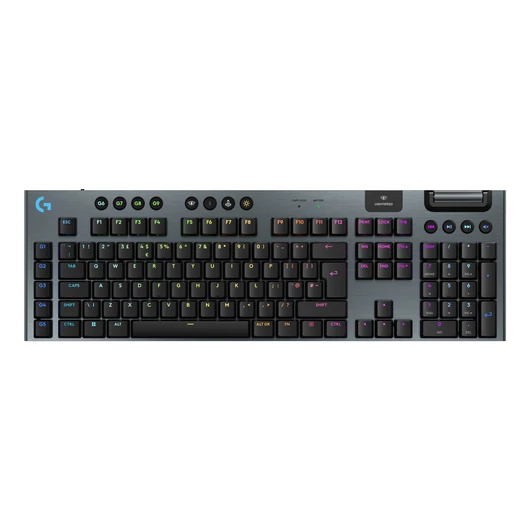 LAPOS KIALAKÍTÁS. MEGNÖVELT.<br>A Logitech G915 X LIGHTSPEED gyorsaságot, pontosságot és testreszabhatóságot kínál elegáns, ultravékony kialakítással. Ez a vezeték nélküli, játékhoz tervezett billentyűzet háromféle csatlakoztathatósággal, KEYCONTROL