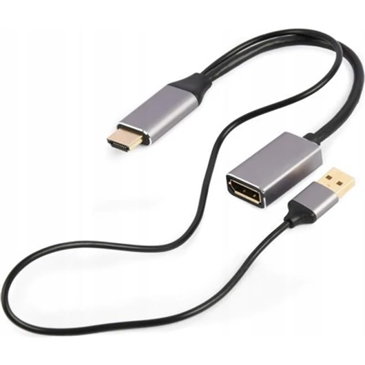 Gembird HDMI 2.0 USB-A 2.0 -> DisplayPort 1.2 M / F aktív adapter 0.2m fekete-szürke