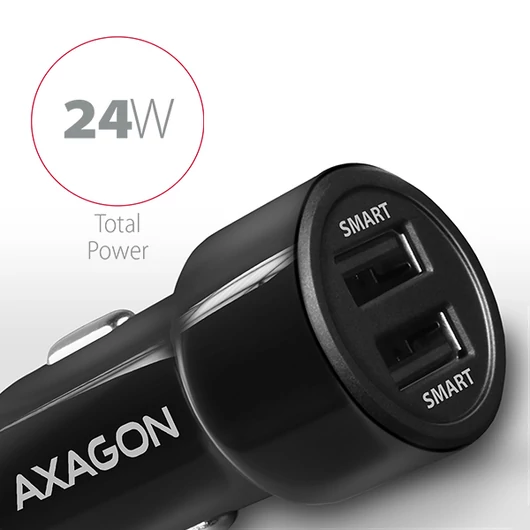 Autós töltő Axagon PWC-5V5 USB Type A 2 port SmartCharge 24W Fekete