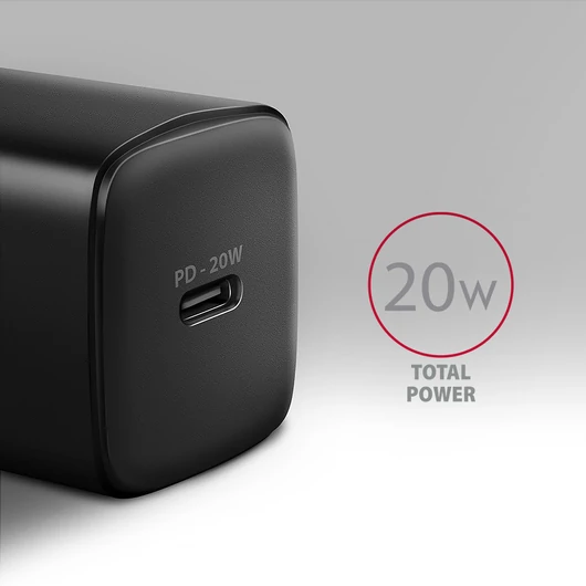 Hálózati töltő AXAGON ACU-PD20 PD3.0 & QC4+ 20W Fekete