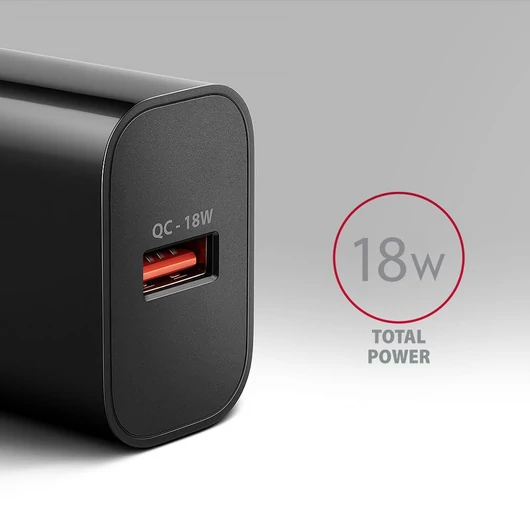 Hálózati töltő AxagonACU-QC18 wall charger 1x QC3.0/AFC/FCP/SMART, 18W, fekete