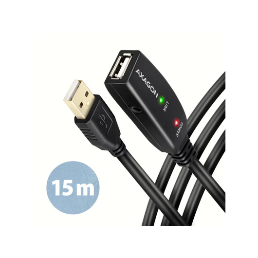 AXAGON ADR-215 USB 2.0 A-M -> A-F aktív összekötő kábel, 15m