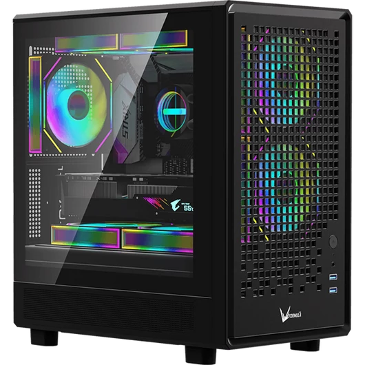 Formula Számítógépház - Air Mesh G2 Black (fekete, ablakos, 3x12cm venti, mATX, 2xUSB3.0)